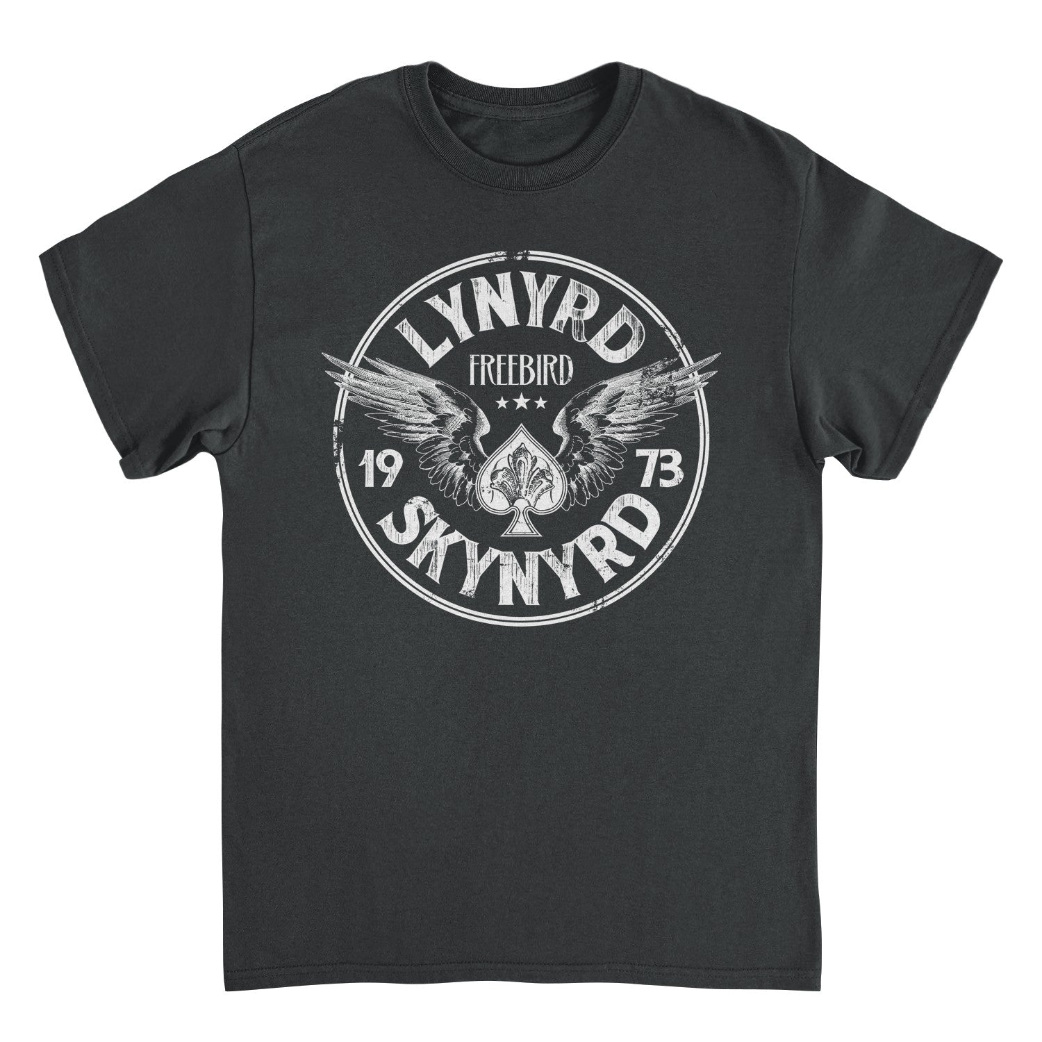 Lynyrd Skynyrd Firebird 1973 Ace Circle White T Shirt Black Officially Licensed
