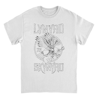 Lynyrd Skynyrd Outlined Eagle Guitar Black T Shirt White Officially Licensed