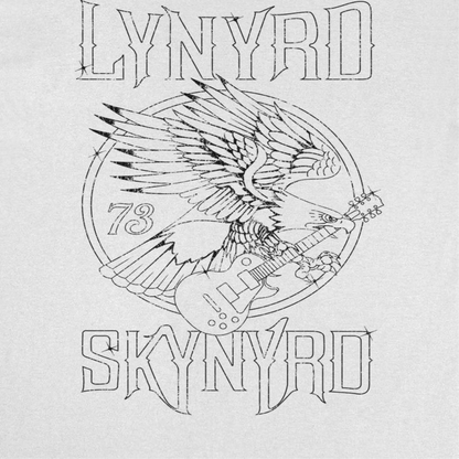Lynyrd Skynyrd Outlined Eagle Guitar Black T Shirt White Officially Licensed