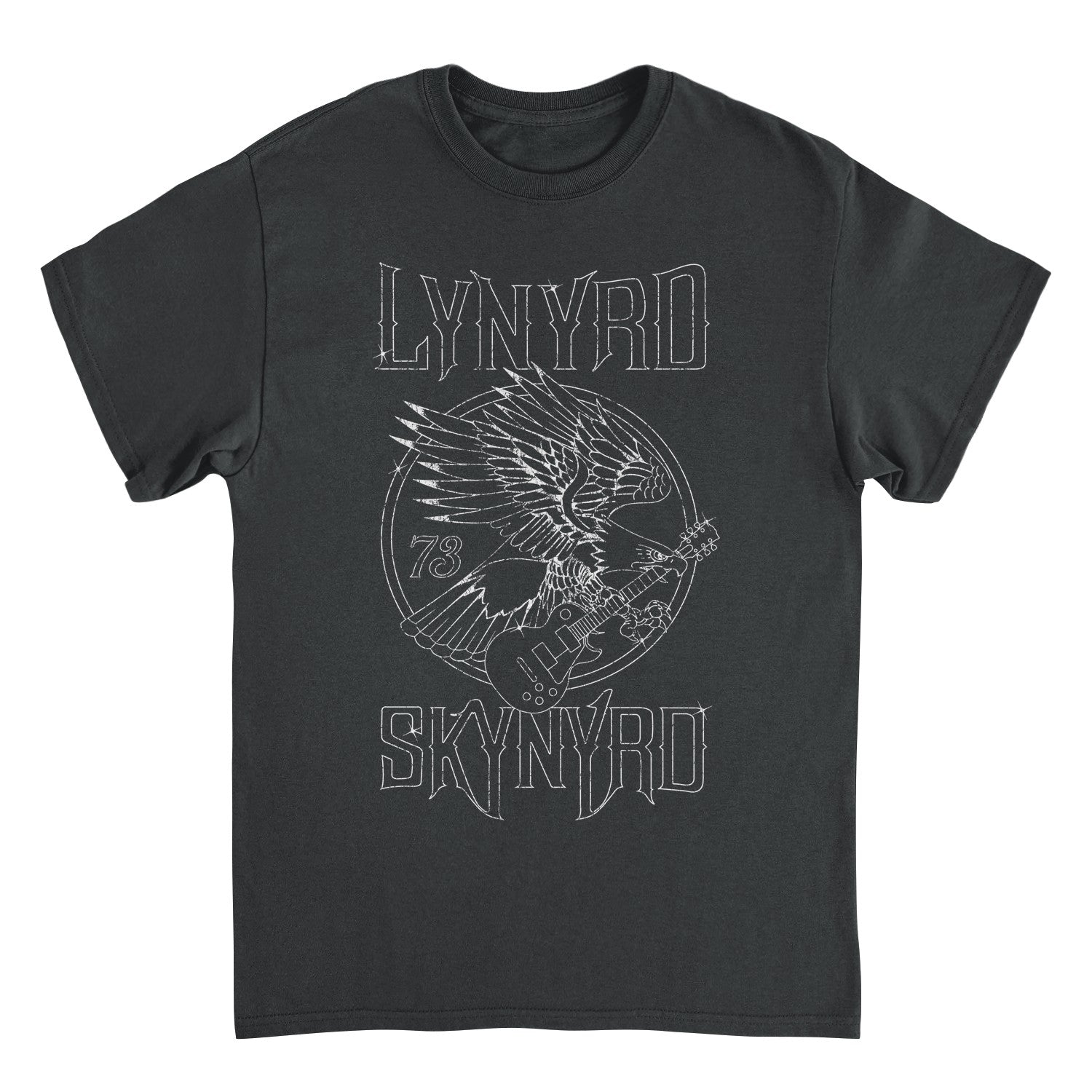 Lynyrd Skynyrd Outlined Eagle Guitar White T Shirt Black Officially Licensed