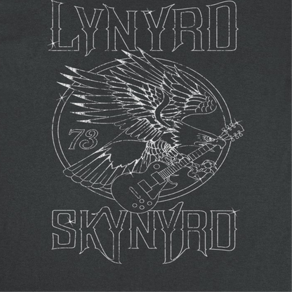 Lynyrd Skynyrd Outlined Eagle Guitar White T Shirt Black Officially Licensed
