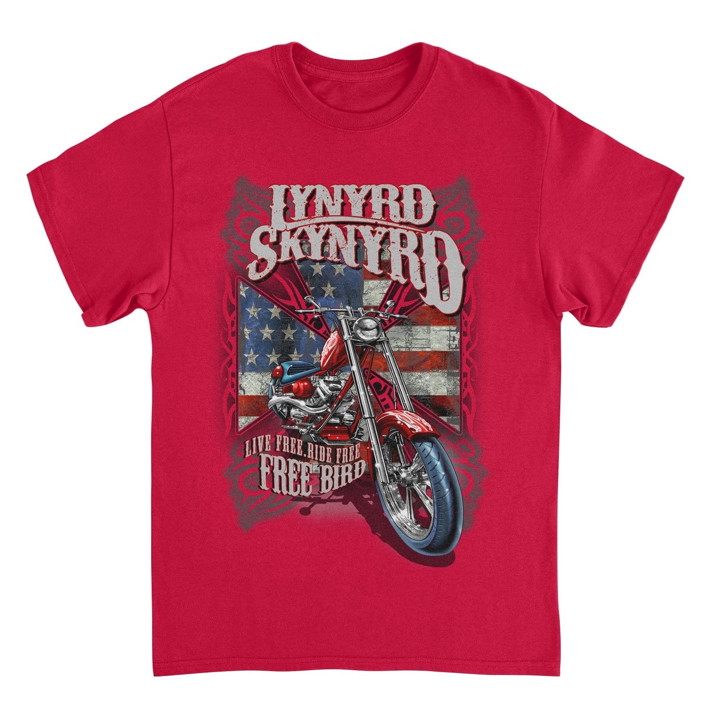 Lynyrd Skynyrd Motorcycle Mens T Shirt Red Officially Licensed