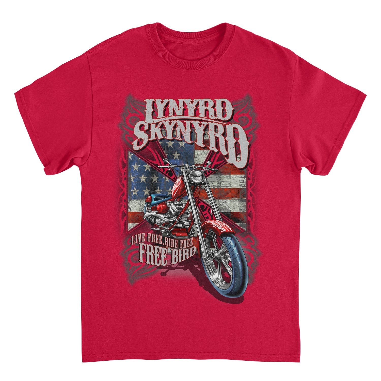 Lynyrd Skynyrd Motorcycle Mens T Shirt Red Officially Licensed