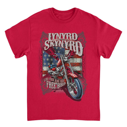 Lynyrd Skynyrd Motorcycle Mens T Shirt Red Officially Licensed