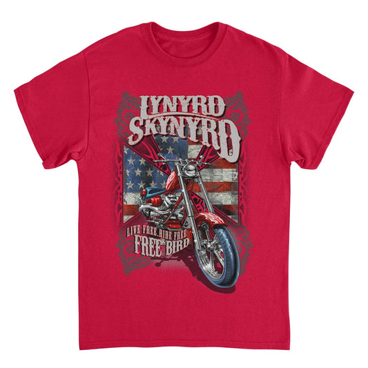 Lynyrd Skynyrd Motorcycle Mens T Shirt Red Officially Licensed