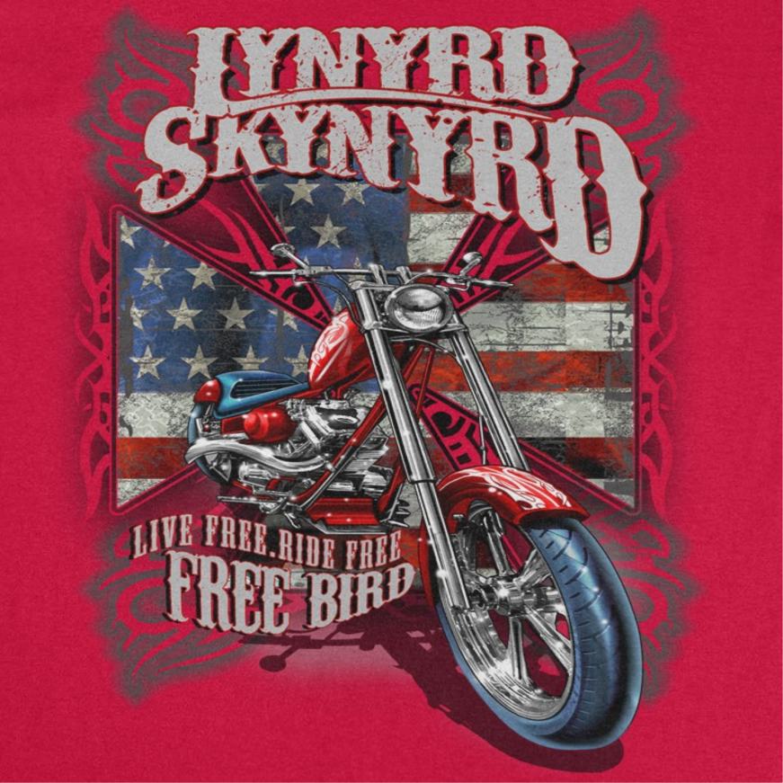 Lynyrd Skynyrd Motorcycle Mens T Shirt Red Officially Licensed