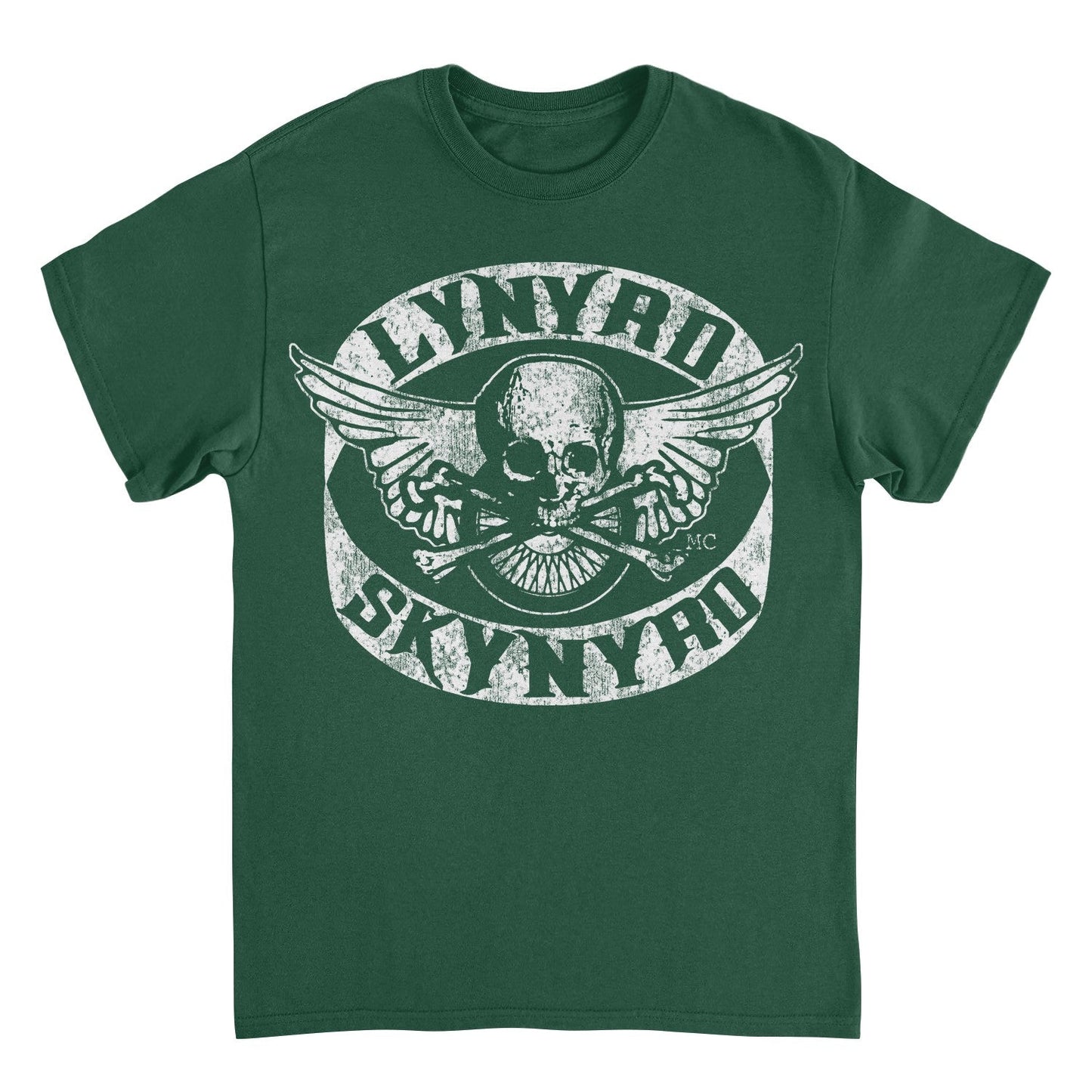 Lynyrd Skynyrd Skull White Mens T Shirt Forest Green Officially Licensed