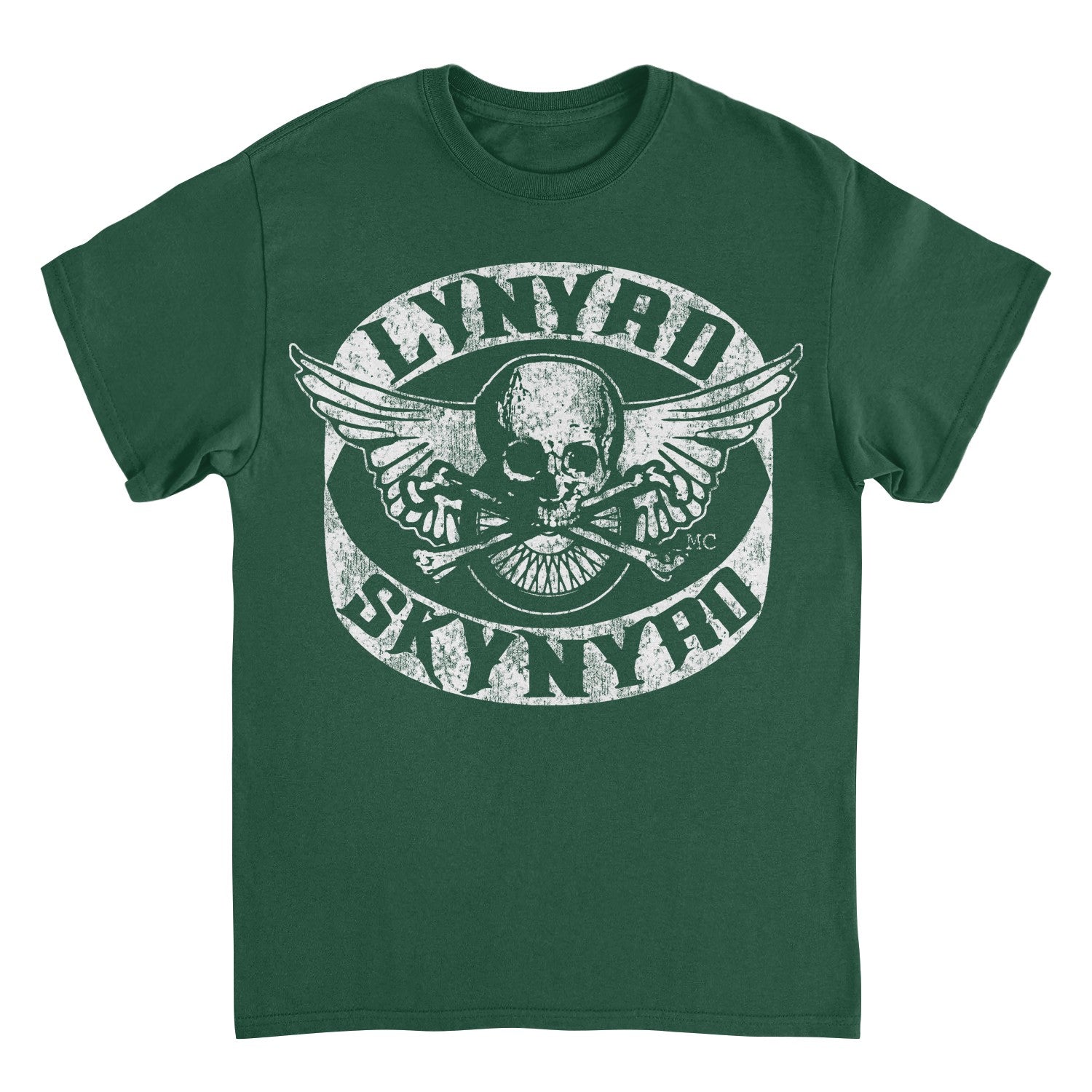 Lynyrd Skynyrd Skull White Mens T Shirt Forest Green Officially Licensed