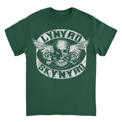 Lynyrd Skynyrd Skull White Mens T Shirt Forest Green Officially Licensed