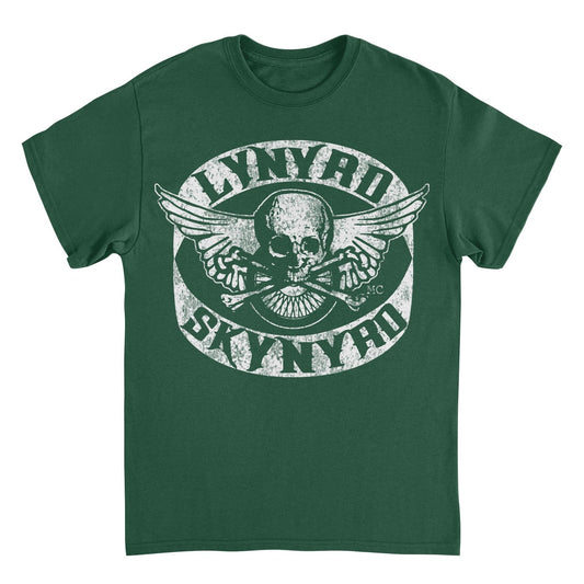 Lynyrd Skynyrd Skull White Mens T Shirt Forest Green Officially Licensed