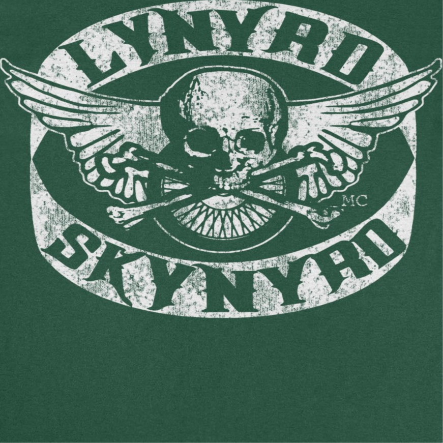 Lynyrd Skynyrd Skull White Mens T Shirt Forest Green Officially Licensed