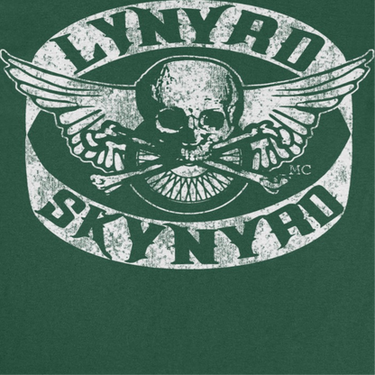 Lynyrd Skynyrd Skull White Mens T Shirt Forest Green Officially Licensed