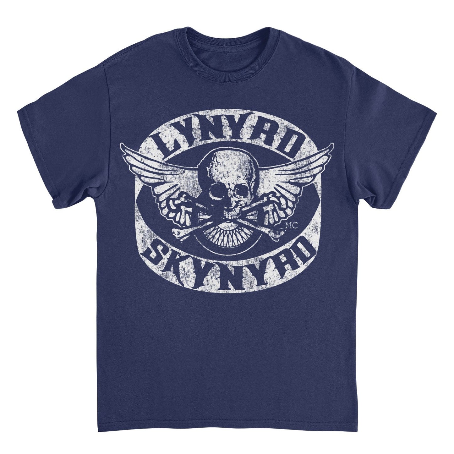 Lynyrd Skynyrd Skull White Mens T Shirt Navy Blue Officially Licensed