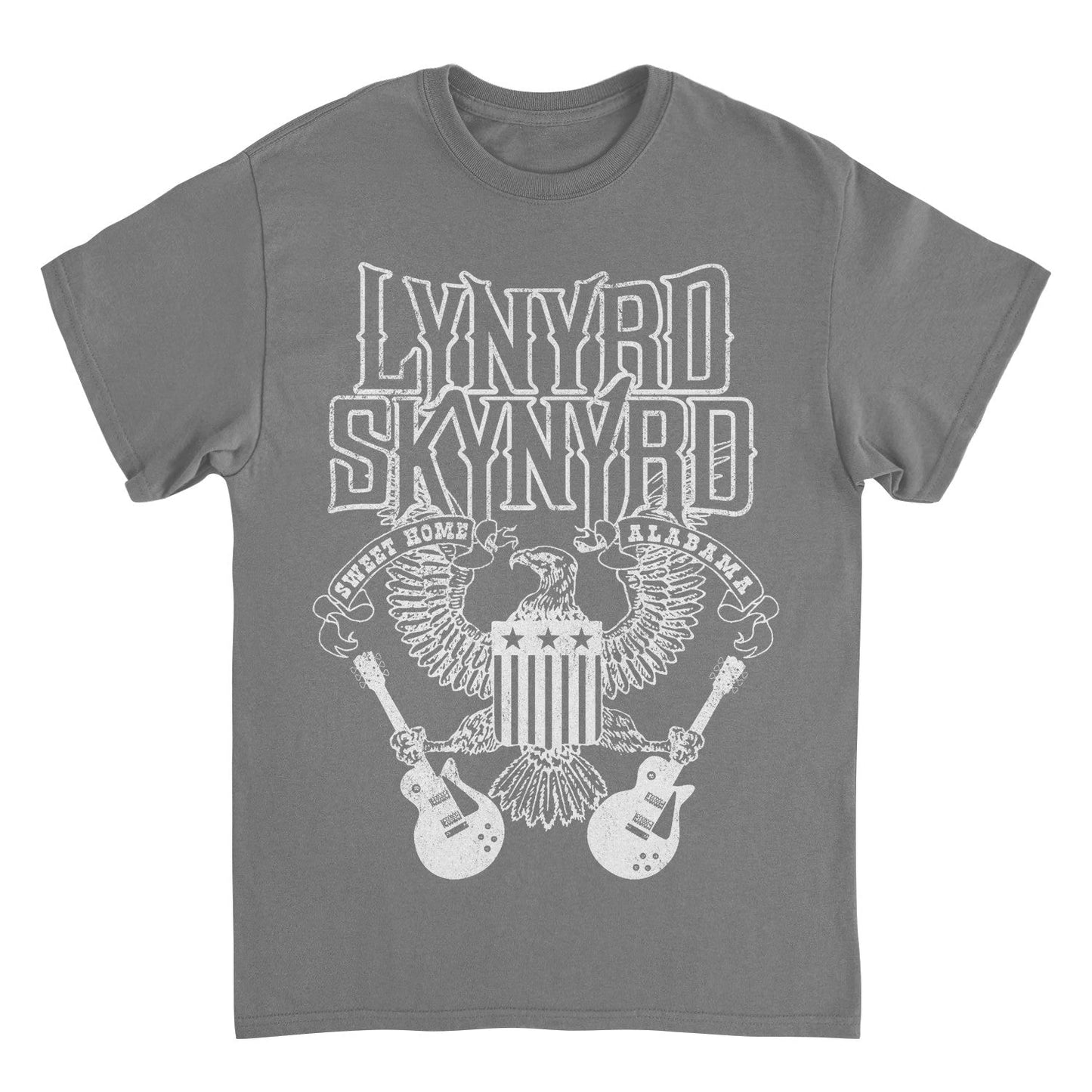 Lynyrd Skynyrd White Letters Mens T Shirt Charcoal Grey Officially Licensed