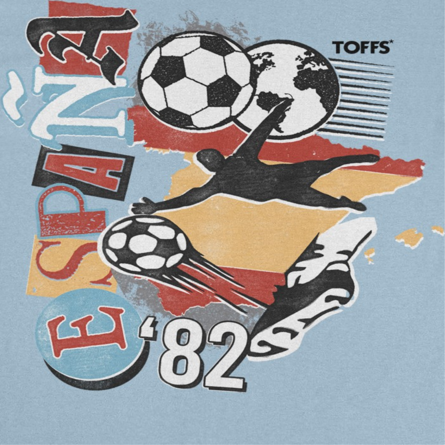 Toffs Retro Soccer Futbol Espana Mens T Shirt Light Blue Officially Licensed
