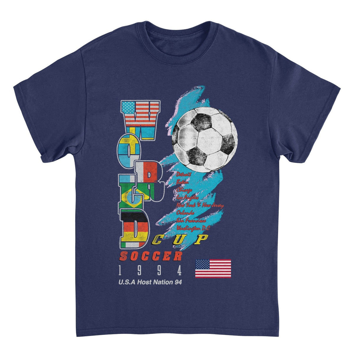 Toffs Retro Soccer Futbol World Soccer Cup Mens T Shirt Navy Blue Officially Licensed