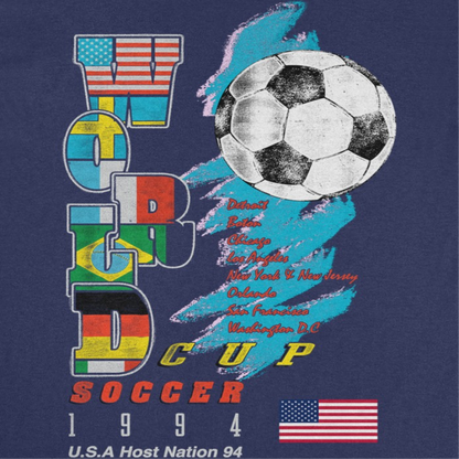 Toffs Retro Soccer Futbol World Soccer Cup Mens T Shirt Navy Blue Officially Licensed