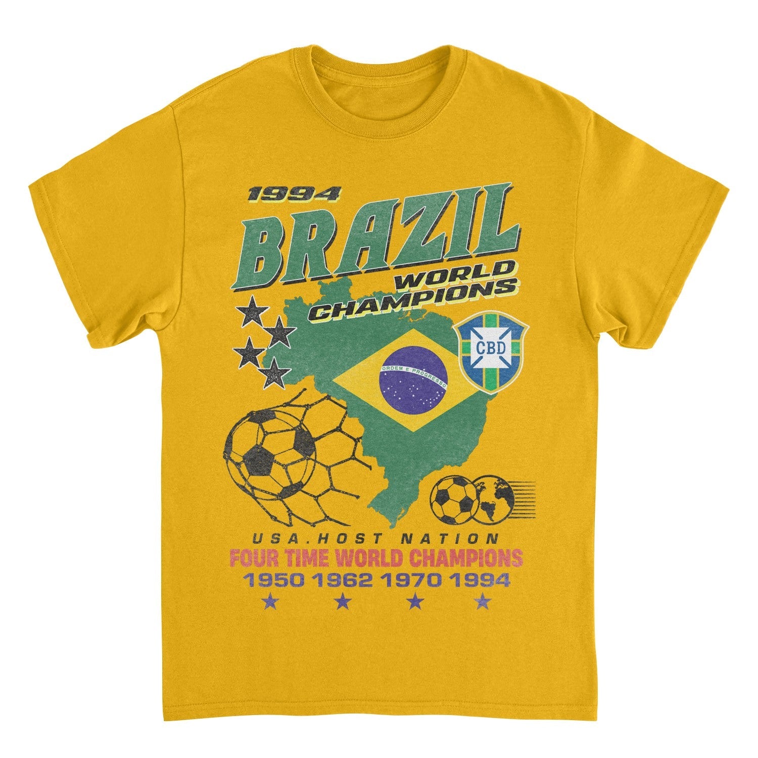 Toffs Retro Soccer Futbol Brazil World Mens T Shirt Gold Officially Licensed