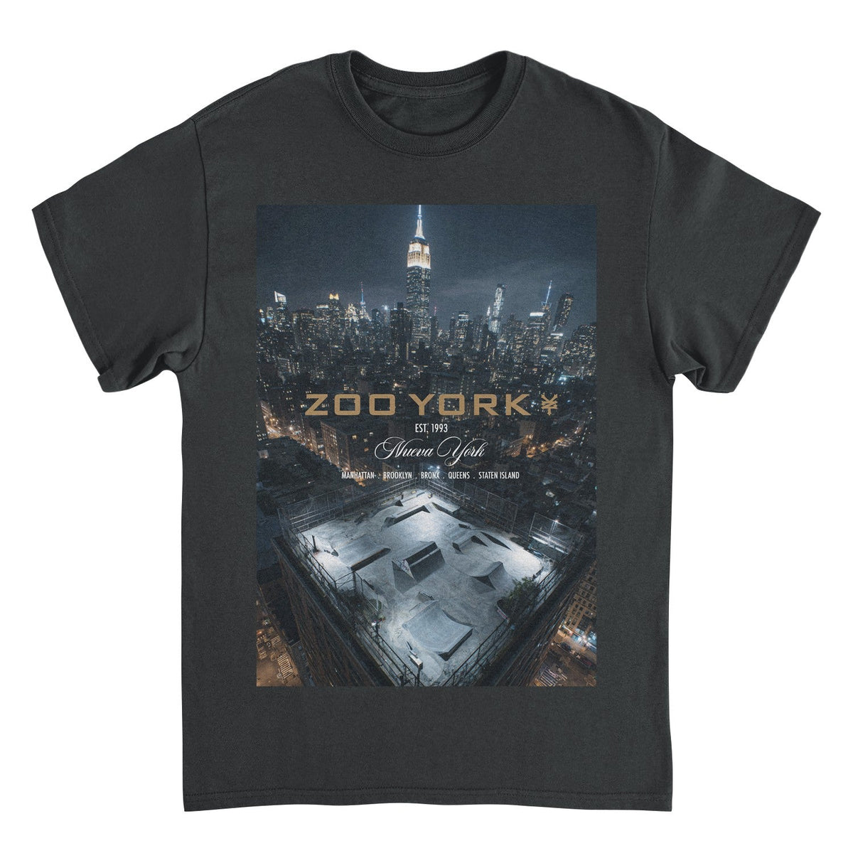 Zoo York Nueva York Bright Lights City Skyline Mens T Shirt Black Officially Licensed