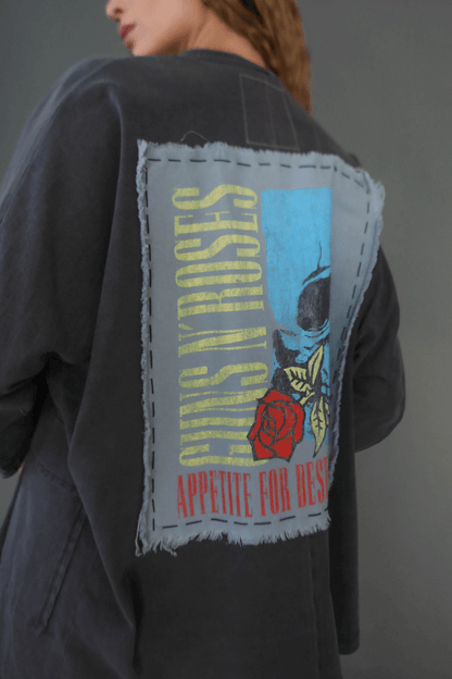 Guns N Roses Flower Skull Womens Kimono Vintage Black