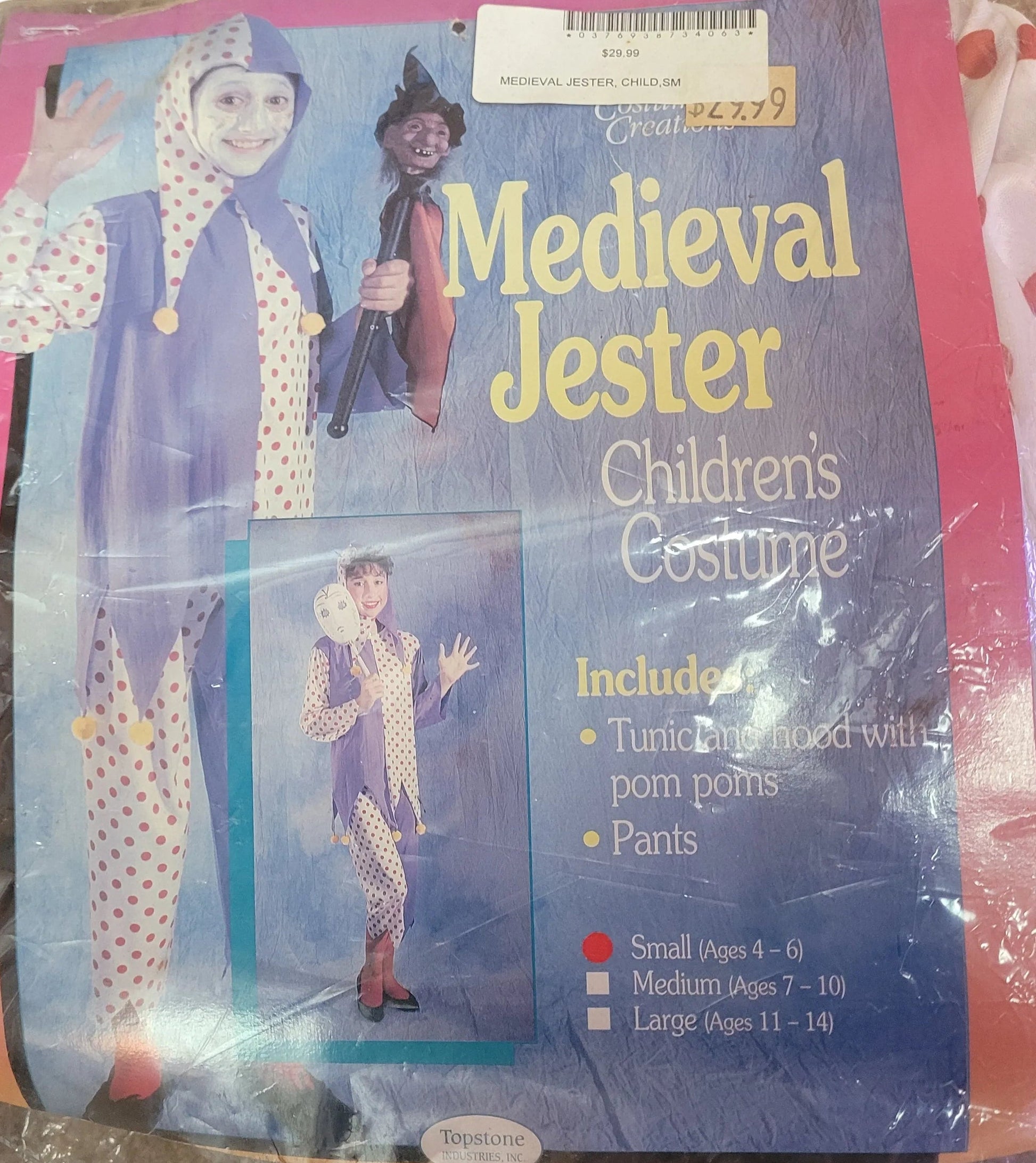 Vintage Medieval Jester Child Costume Small