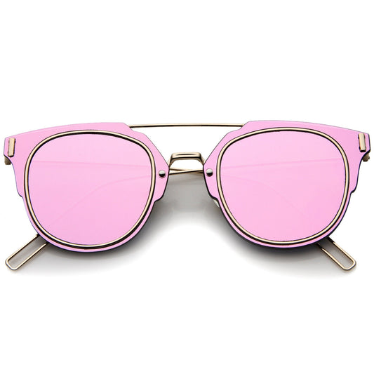 Minimal Wire Inner Rim Flat Color Mirror Lens Sunglasses A361