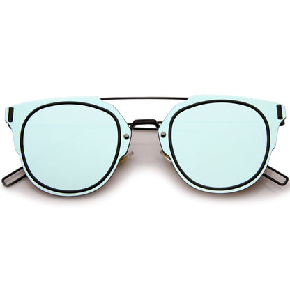 Minimal Wire Inner Rim Flat Color Mirror Lens Sunglasses A361