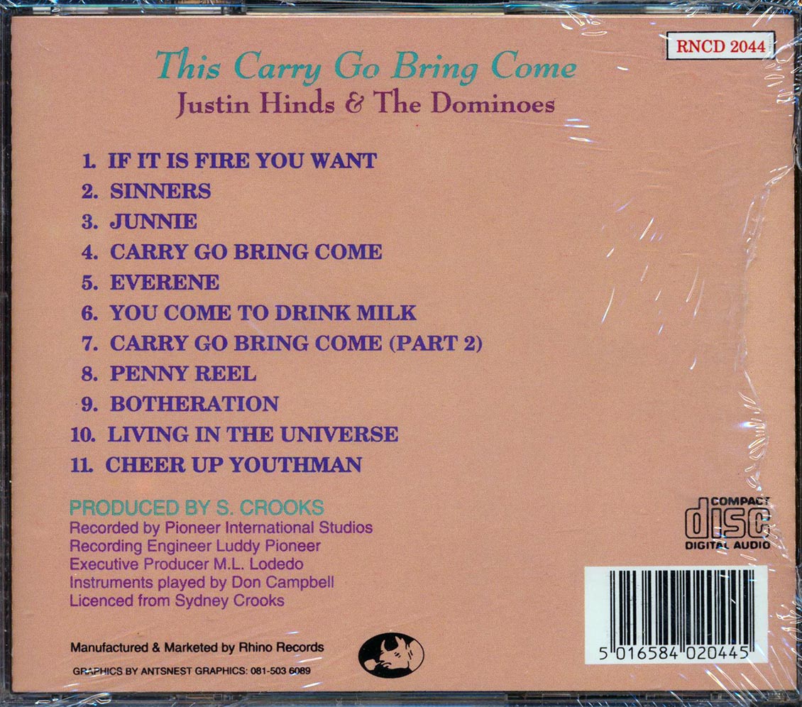 Justin Hinds - This Carry Go Bring Come Music CD