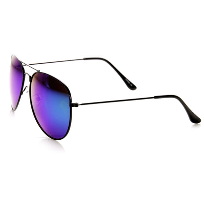 Black Metal Aviator Flash Mirrored Lens Sunglasses 1494 60mm