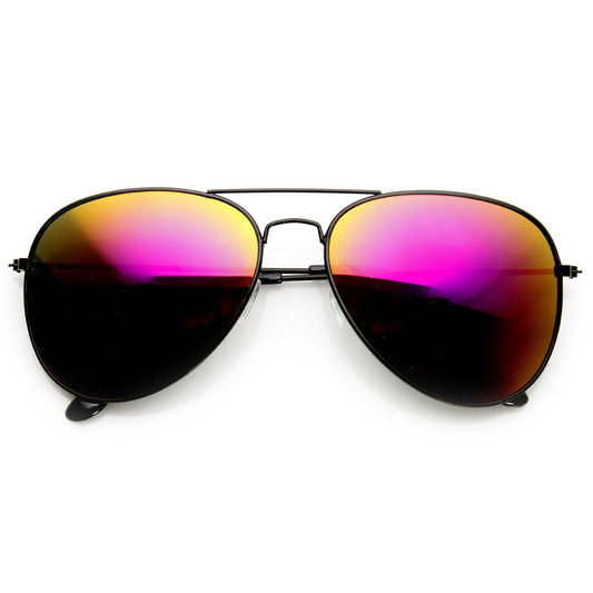 Black Metal Aviator Flash Mirrored Lens Sunglasses 1494 60mm