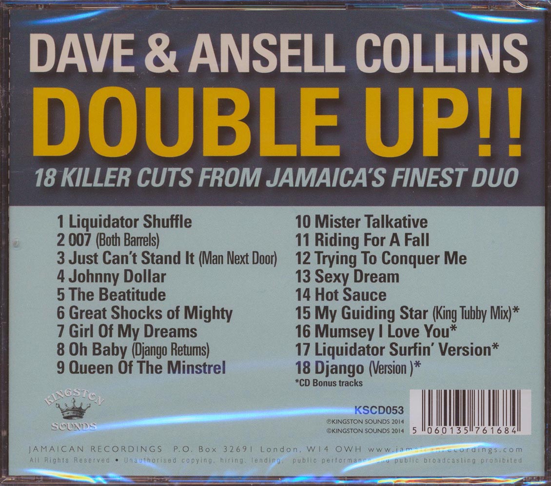Dave & Ansel Collins - Double Up!! 18 Killer Cuts From Jamaica's Finest Duo Music CD