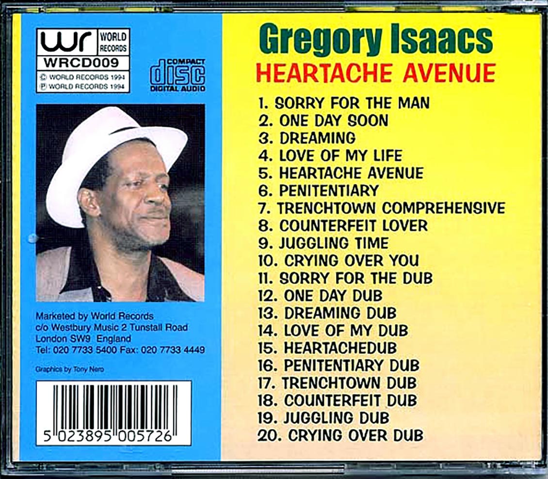 Gregory Isaacs - Heartache Avenue (20 tracks) Music CD