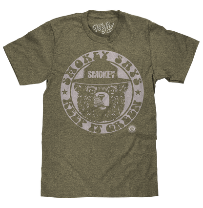 Smokey Bear Keep it Green Logo Mens T Shirt Officially Licensed Green