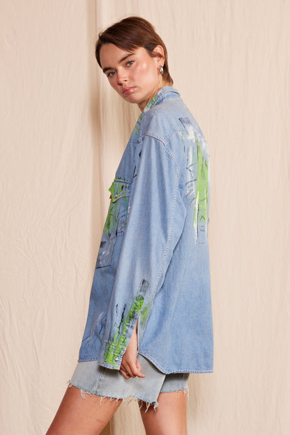 Artisan Hand-Painted Urban Graffiti Denim Shirt