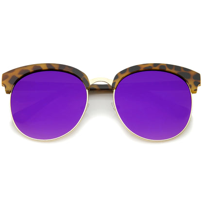 Women's Oversize Round Half Frame Flash Lens Sunglasses A388
