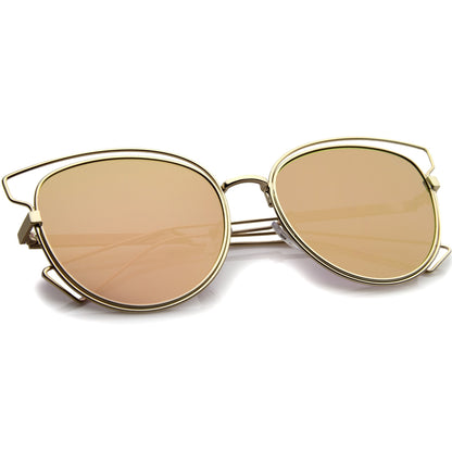 Women's Modern Flat Lens Cat Eye Metal Sunglasses A323