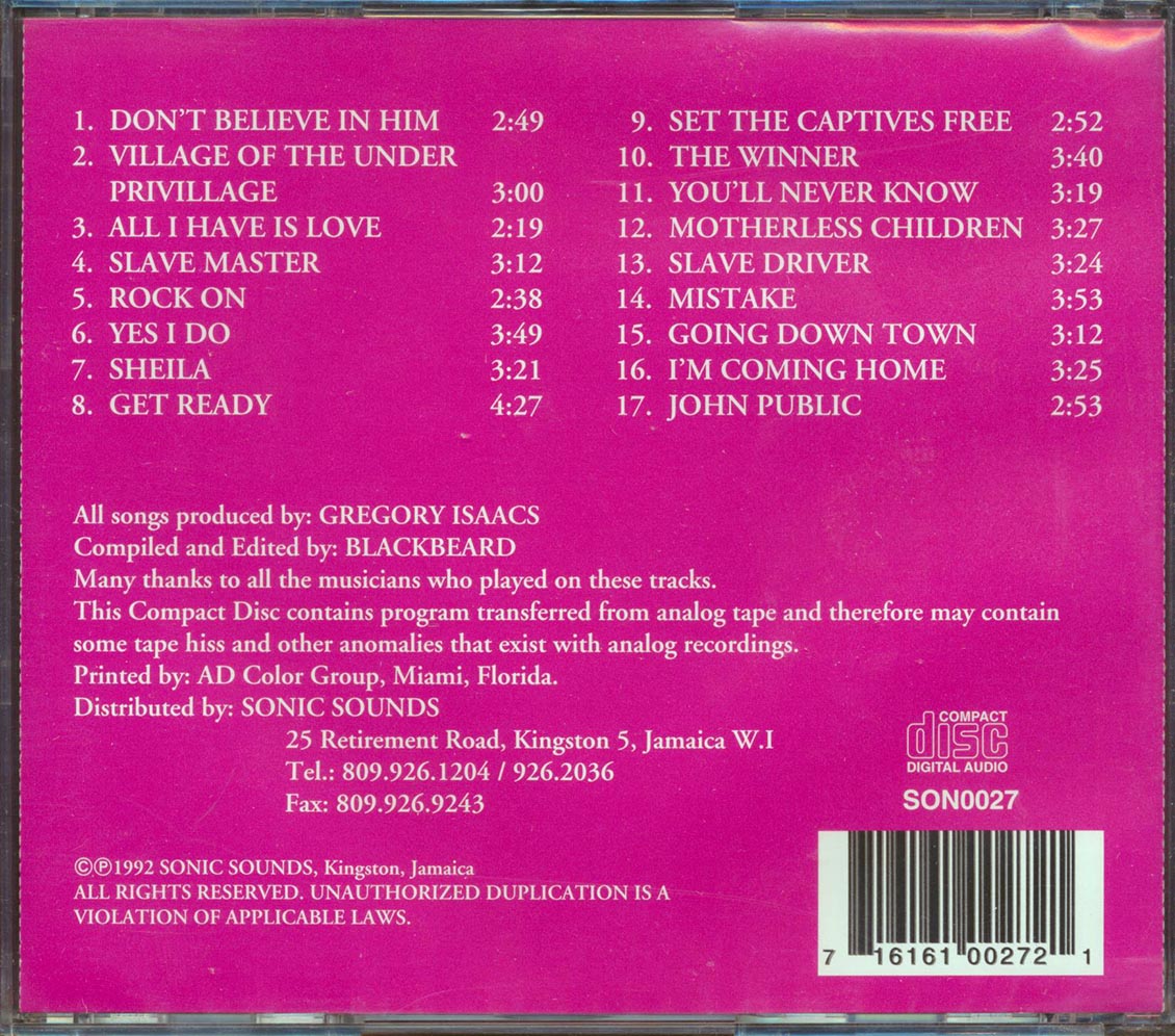 Gregory Isaacs - Classic Hits Volume 2 (Slave Driver, John Public, Etc.) Music CD