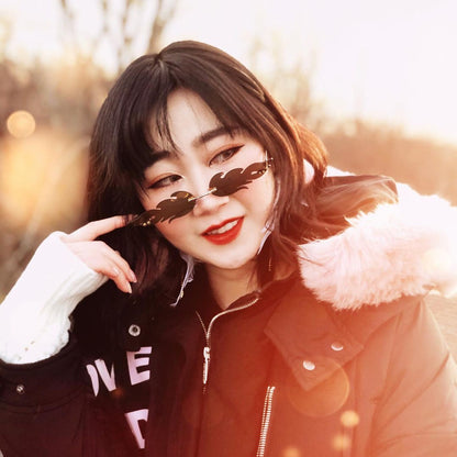 Bold Fire Flaming Shape Mirrored Lens Rimless Flames Sunglasses D081