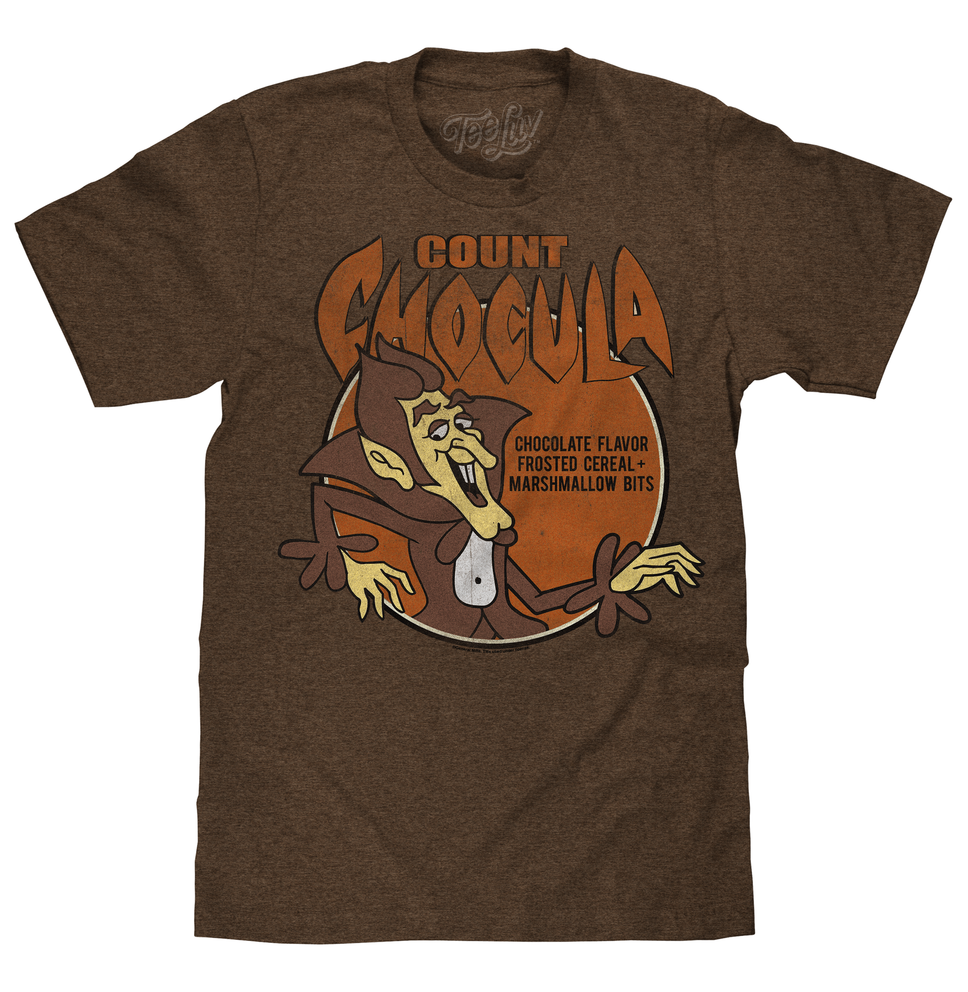Count Chocula Distressed Monster Cereal Logo Mens T Shirt Officially Licensed Heather Brown