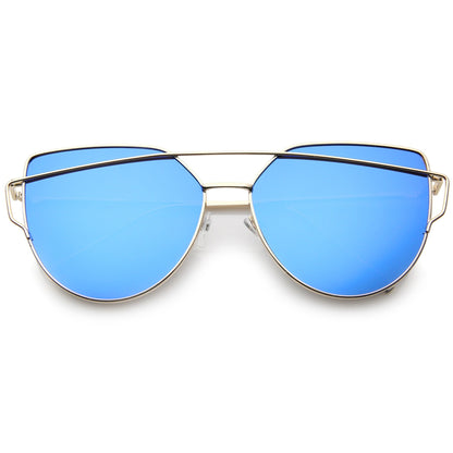 Oversize Thin Cross Brow Mirrored Flat Lens Sunglasses A545
