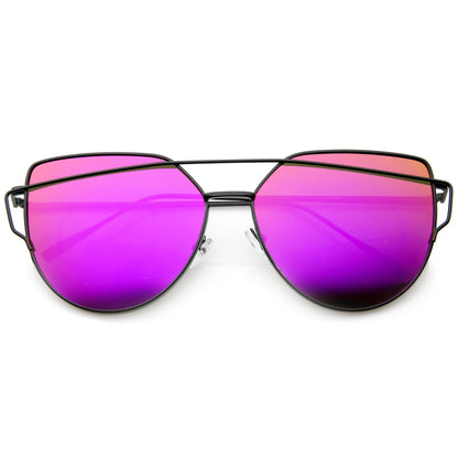 Oversize Thin Cross Brow Mirrored Flat Lens Sunglasses A545