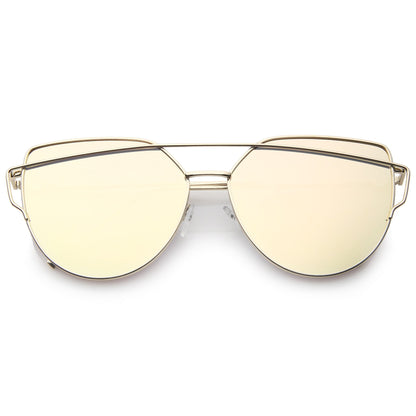 Oversize Thin Cross Brow Mirrored Flat Lens Sunglasses A545