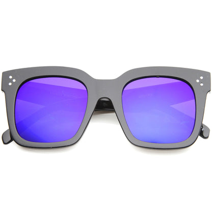 Bold Oversize Flat Mirror Lens Square Frame Horn Rimmed Sunglasses 50mm - A100