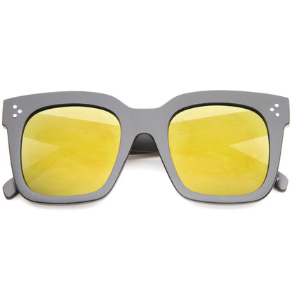 Bold Oversize Flat Mirror Lens Square Frame Horn Rimmed Sunglasses 50mm - A100