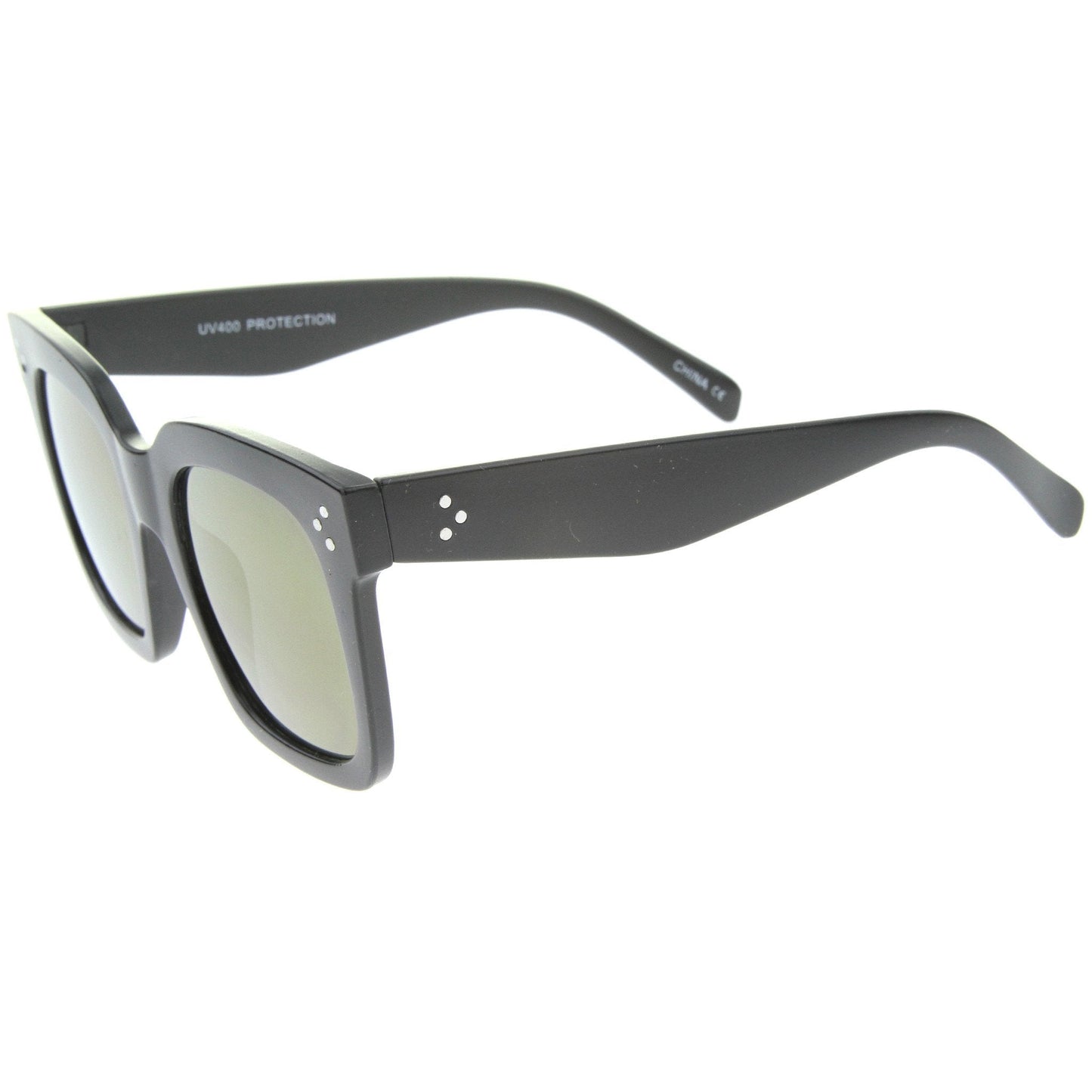 Bold Oversize Flat Mirror Lens Square Frame Horn Rimmed Sunglasses 50mm - A100