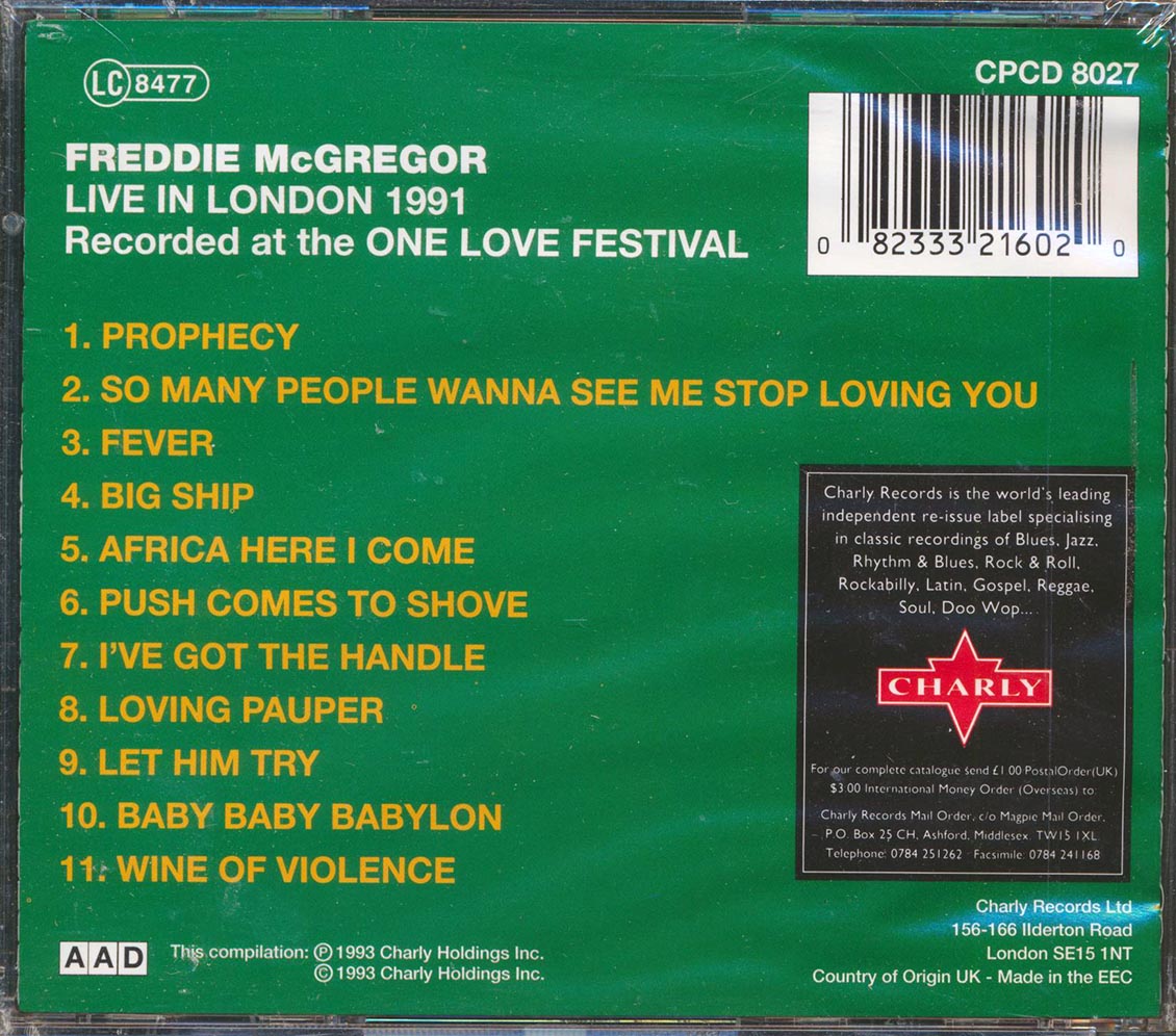 Freddie McGregor - Live In London 1991 Music CD