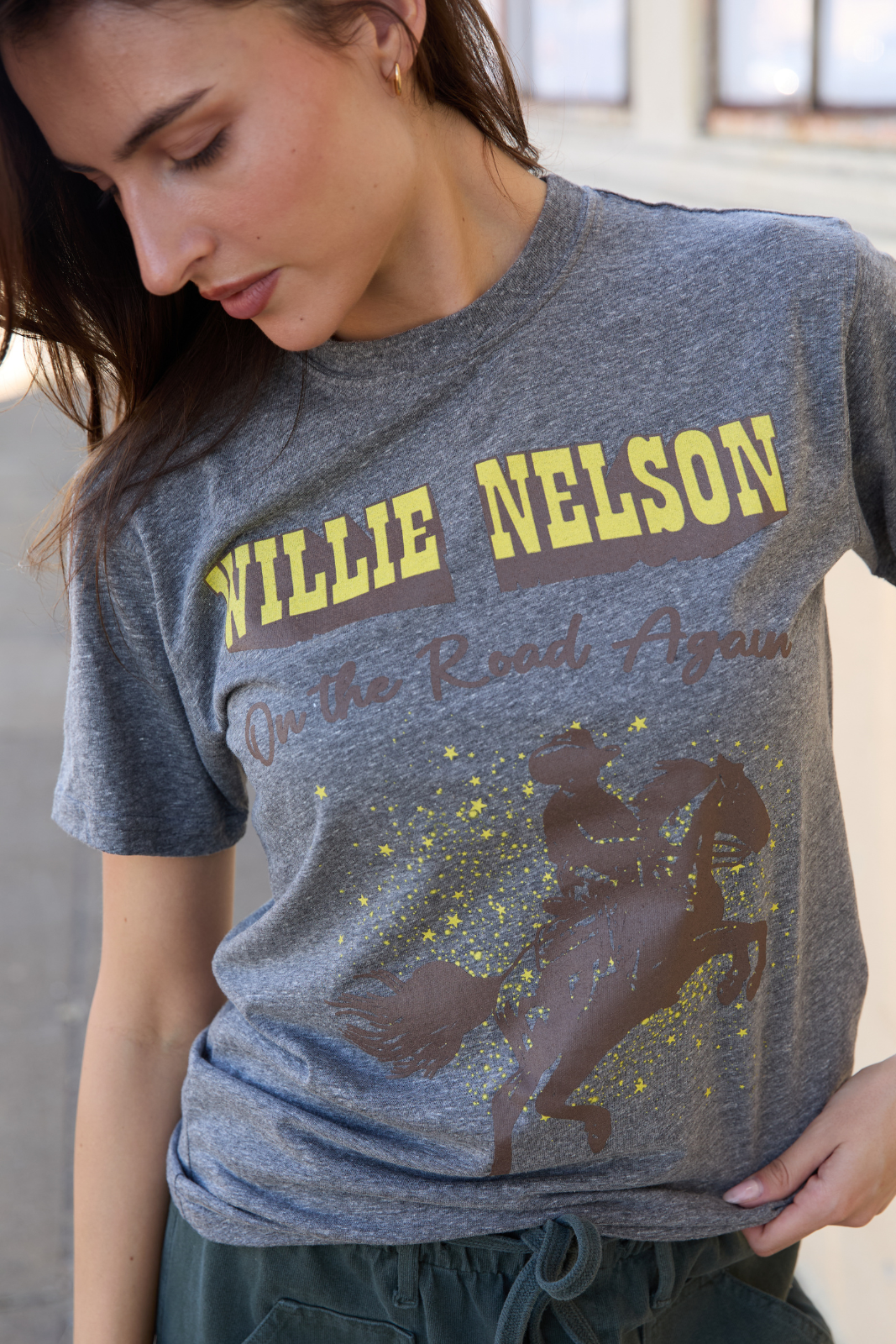 Willie Nelson On The Road Womens Heather Tee Shirt Officially Licensed