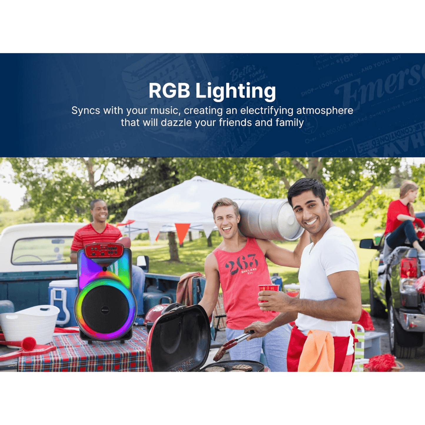 Emerson Portable Bluetooth 15" Party Speaker with Flame Lighting