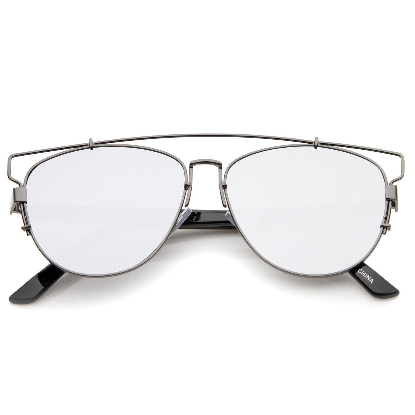 Modern Metal Crossbar Mirrored Lens Flat Front Sunglasses A145