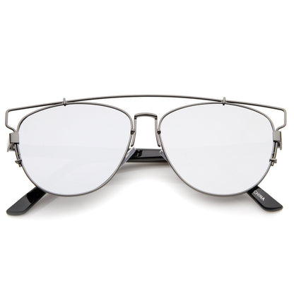 Modern Metal Crossbar Mirrored Lens Flat Front Sunglasses A145